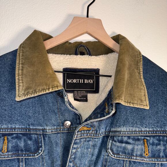 VINTAGE NORTH BAY fleece lined corduroy collar 90s grunge denim jacket XL - Picture 6 of 7